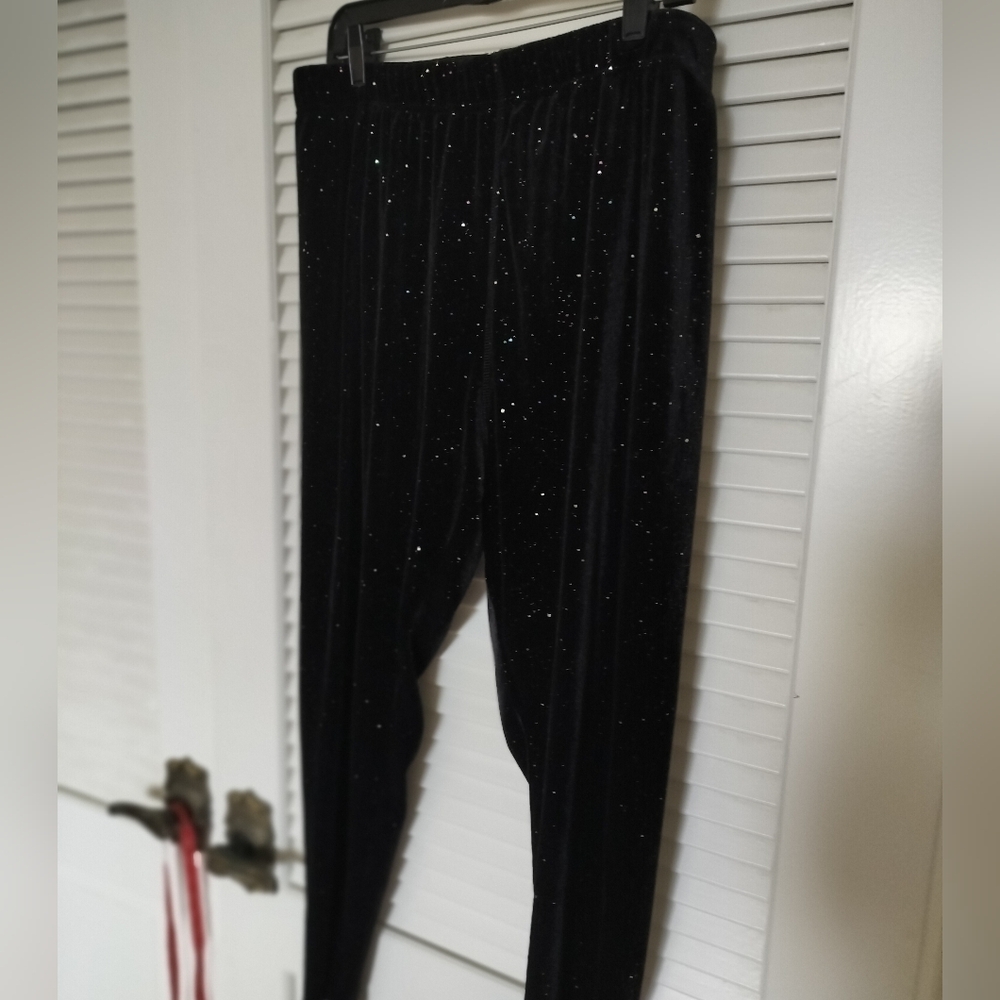 Bloomchic Women's Glitter Velvet Leggings Black W/Multi Color Sparkles 18/20 2x